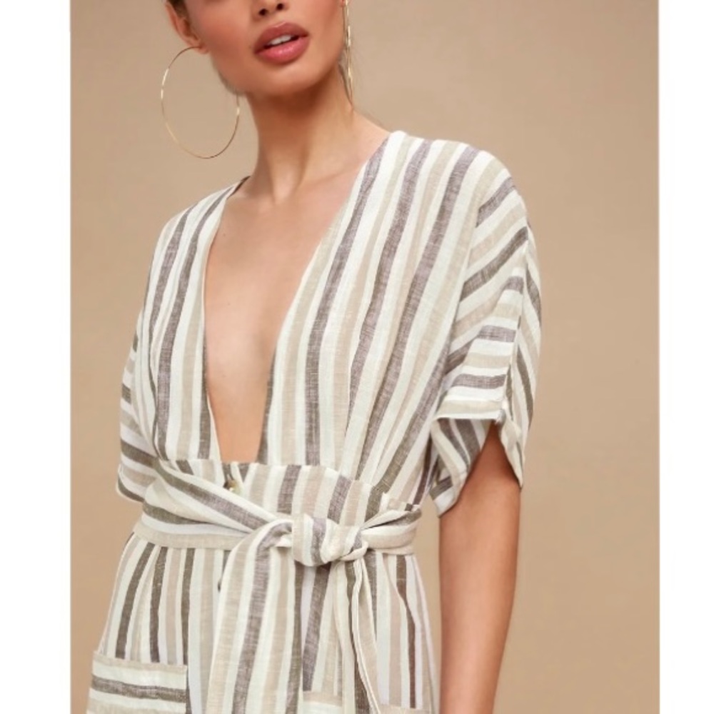 Free People Monday Light Grey Striped Midi Dress - Picture 2 of 16